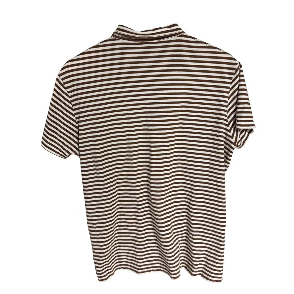 Polo Ralph Lauren Mens Large Brown White Striped Cotton Pocket Polo Shirt L